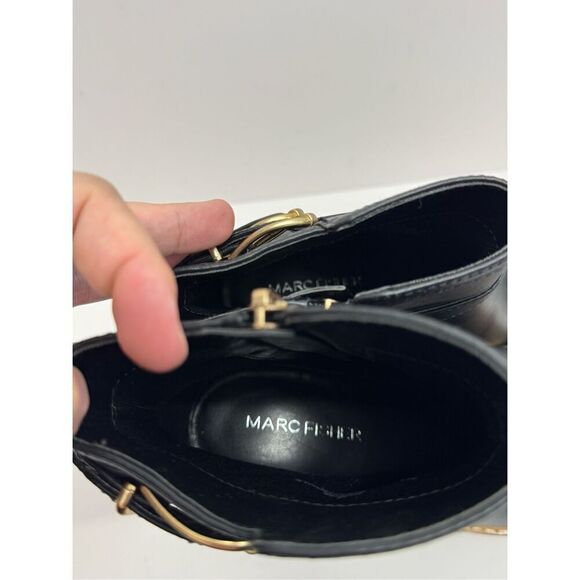 Marc Fisher Ankle Booties Size 5.5 Black Leather Block Heel Buckle Detail NEW - Picture 7 of 10